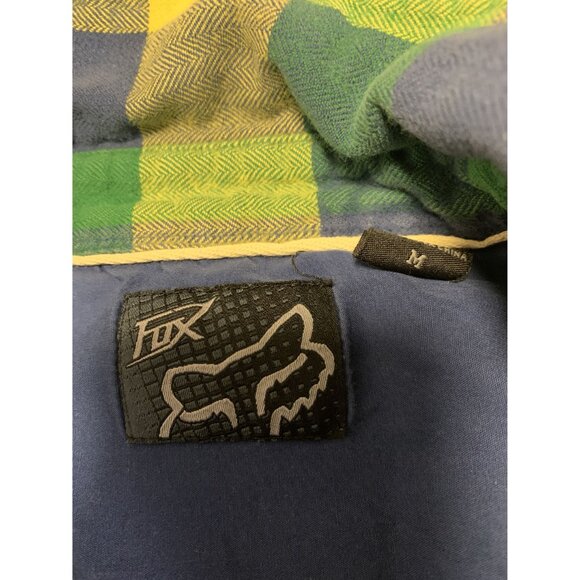 Fox Racing Green Yellow Plaid Flannel Button up Shirt Size M - Picture 3 of 5